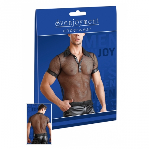 Svenjoyment Underwear Shirt schwarz XL L M S Transparent Netz Wetlook Poloshirt Optik