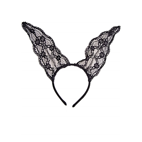 Leg Avenue Haarreifen mit Bunny-Ohren aus Spitze - Farbe: Schwarz