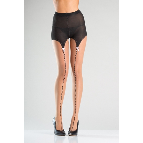 Be Wicked Strumpfhose mit Strumpfhaltergrtel-Look und Schleifen - Farbe: Hautfarbe - Groesse: One Size