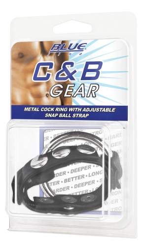 BLUE LINE C&B GEAR Metal Cock Ring With Adjust. Snap Ball Strap