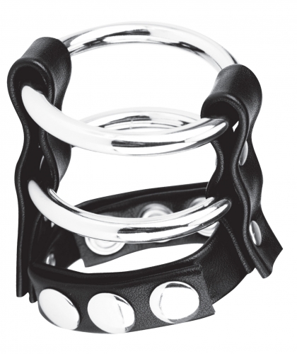 BLUE LINE C&B GEAR Double Metal Cock Ring With Adjust. Snap Ball Strap